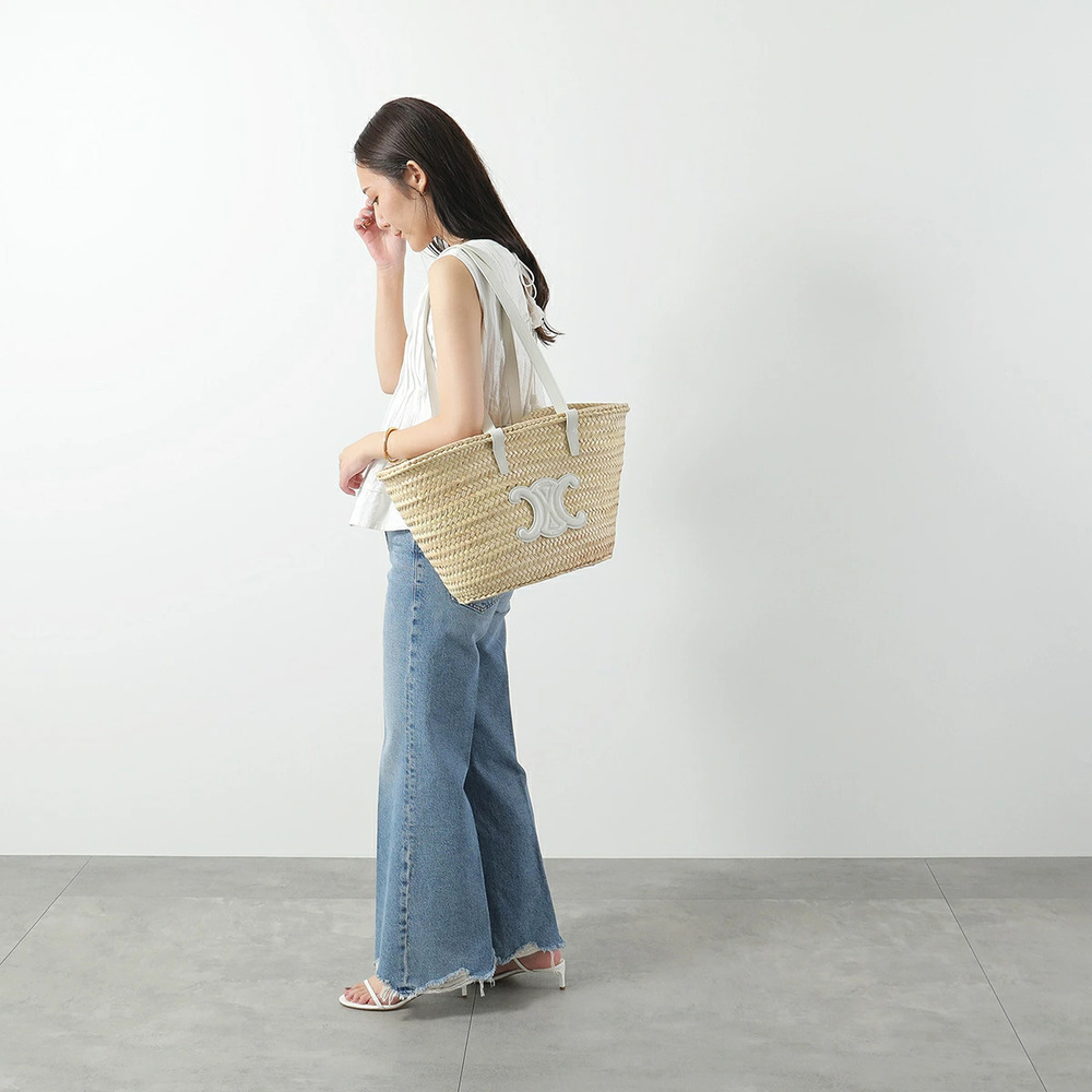 Celine Bag Leather Basket Raffia Triomphe x Tote Tan